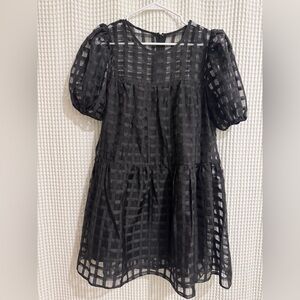 2.7 AUGUST APPAREL Black Sheer Check Puff-Sleeve Mini Dress